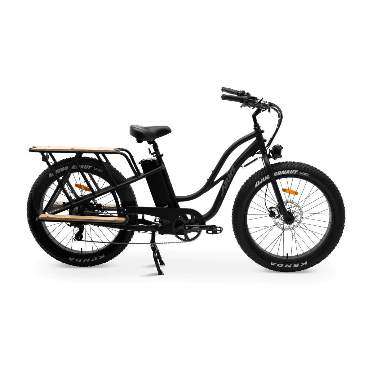 Obsidian Black Alpha Cargo e-bike side view showing rugged frame construction