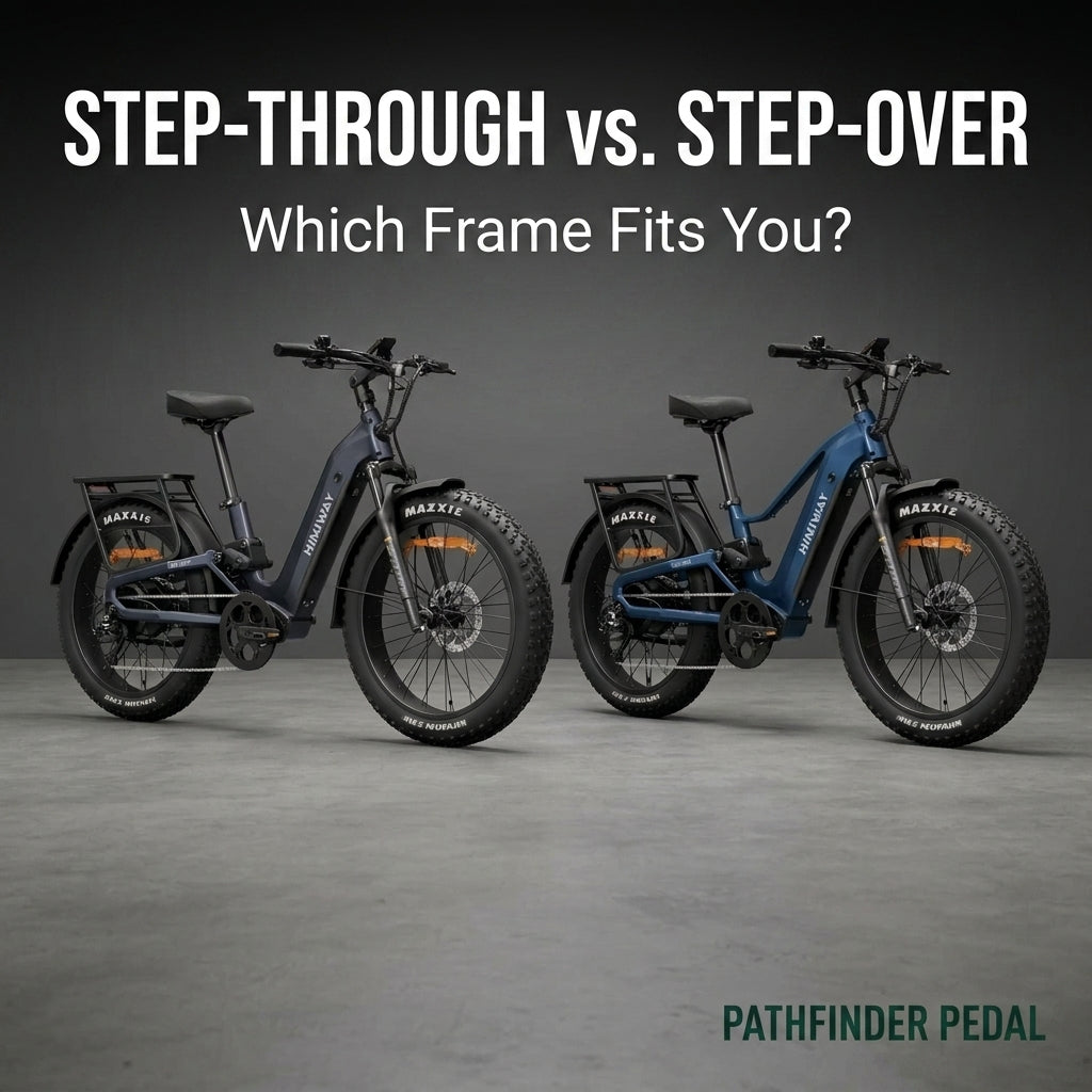 Step-through vs step-over e-bike frame comparison showing D5 2.0 side by side