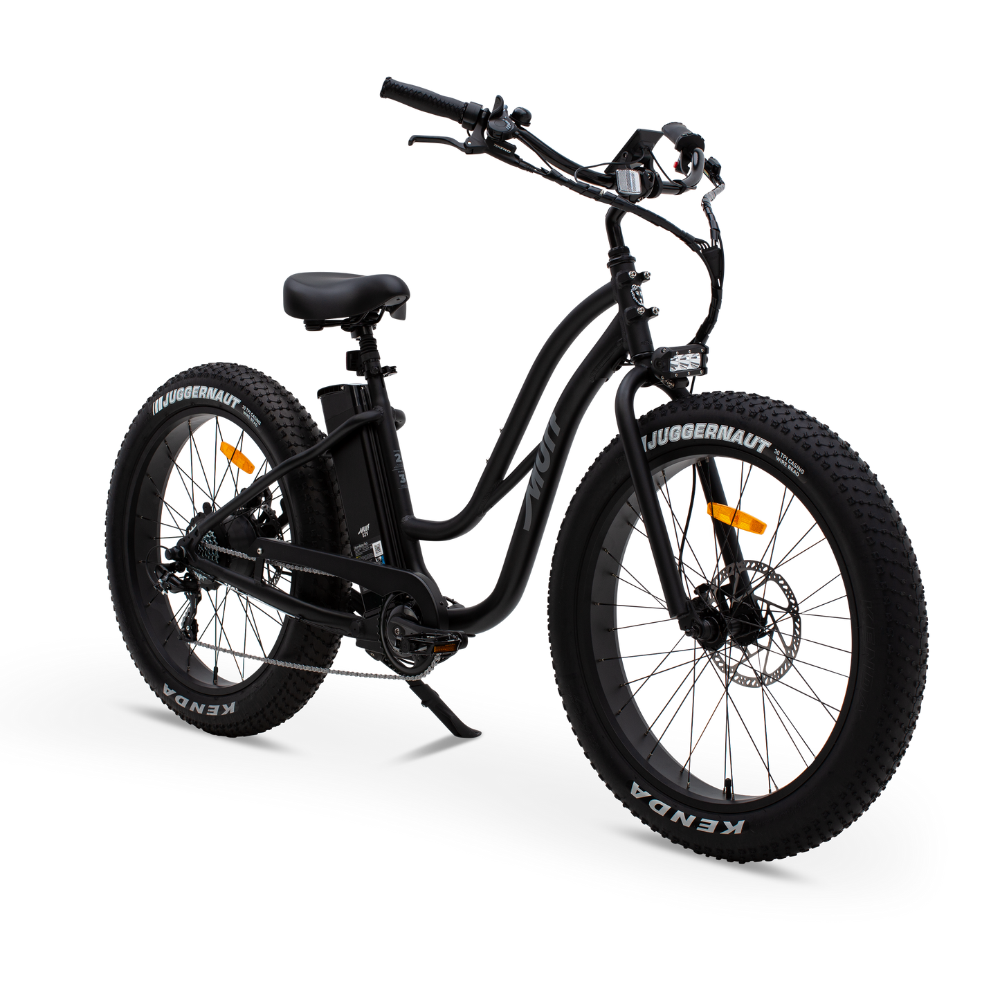 The Fat Murf Step-Thru electric bike in Obsidian Black, shown from three-quarter side in a studio view.
