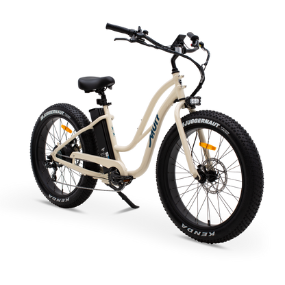 The Fat Murf Step-Thru electric bike in Desert Storm, shown from three-quarter side in a studio view.
