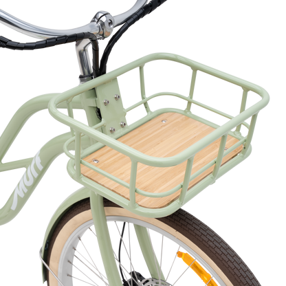 Sustainable Bamboo Front Basket included with The Gigi Electric Cruiser
