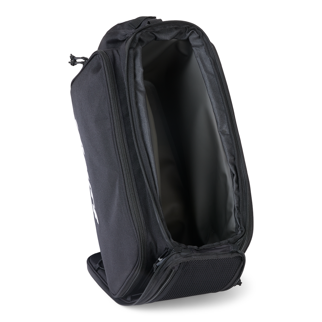 Overhead view of the Murf Big Dawg Rack Bag main compartment, showing the waterproof lining and ample, sealed interior space.