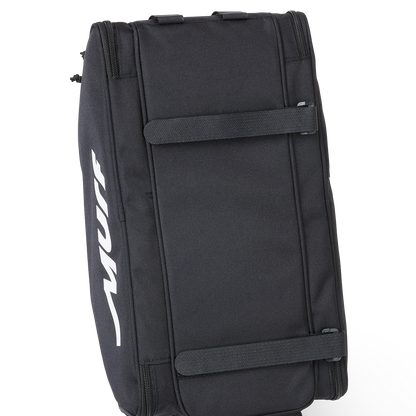 Bottom view of the Murf Big Dawg Rack Bag, highlighting the two secure velcro straps used for tool-free mounting to the rear rack.