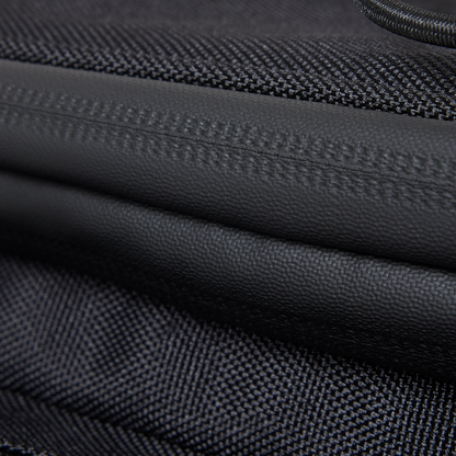 Extreme close-up of the Murf Big Dawg Rack Bag, detailing the durable, weatherproof fabric material and the sealed zipper seam.