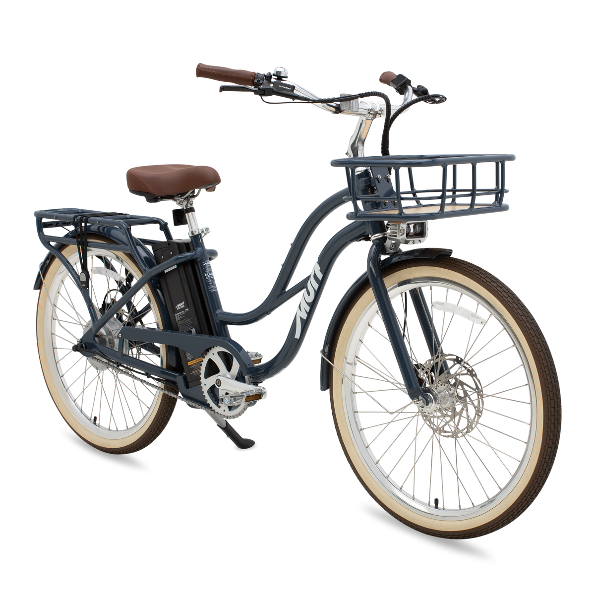The Gigi Cruiser E-Bike in Marine Blue - Class 3 Step-Thru Electric Cruiser with Bamboo Basket
