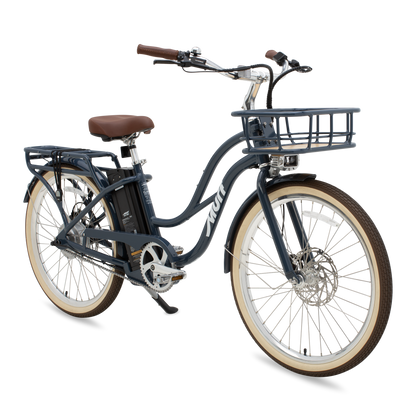 The Gigi Cruiser E-Bike in Marine Blue - Class 3 Step-Thru Electric Cruiser with Bamboo Basket