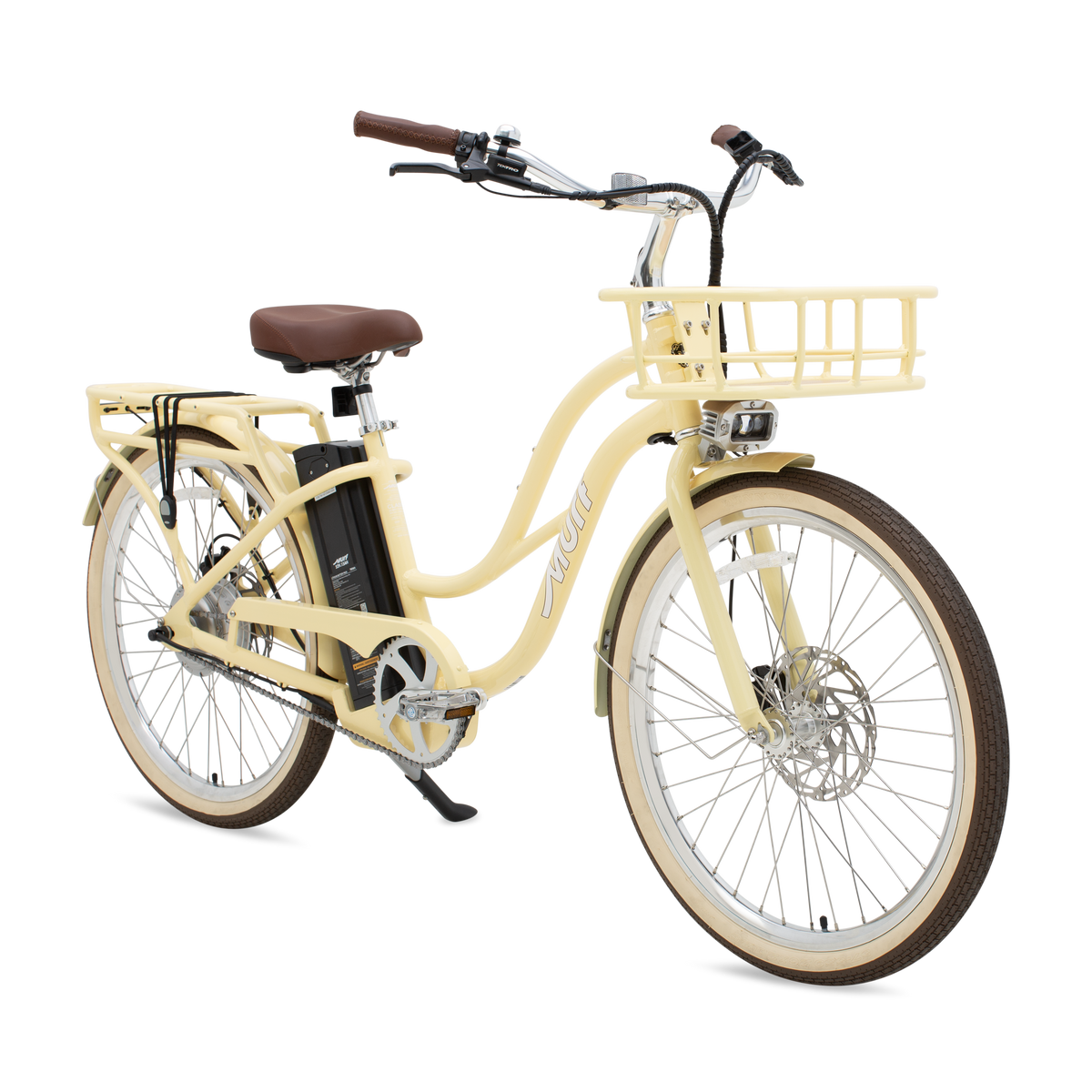 The Gigi Cruiser E-Bike in Sunglow Yellow - Class 3 Step-Thru Electric Cruiser with Bamboo Basket