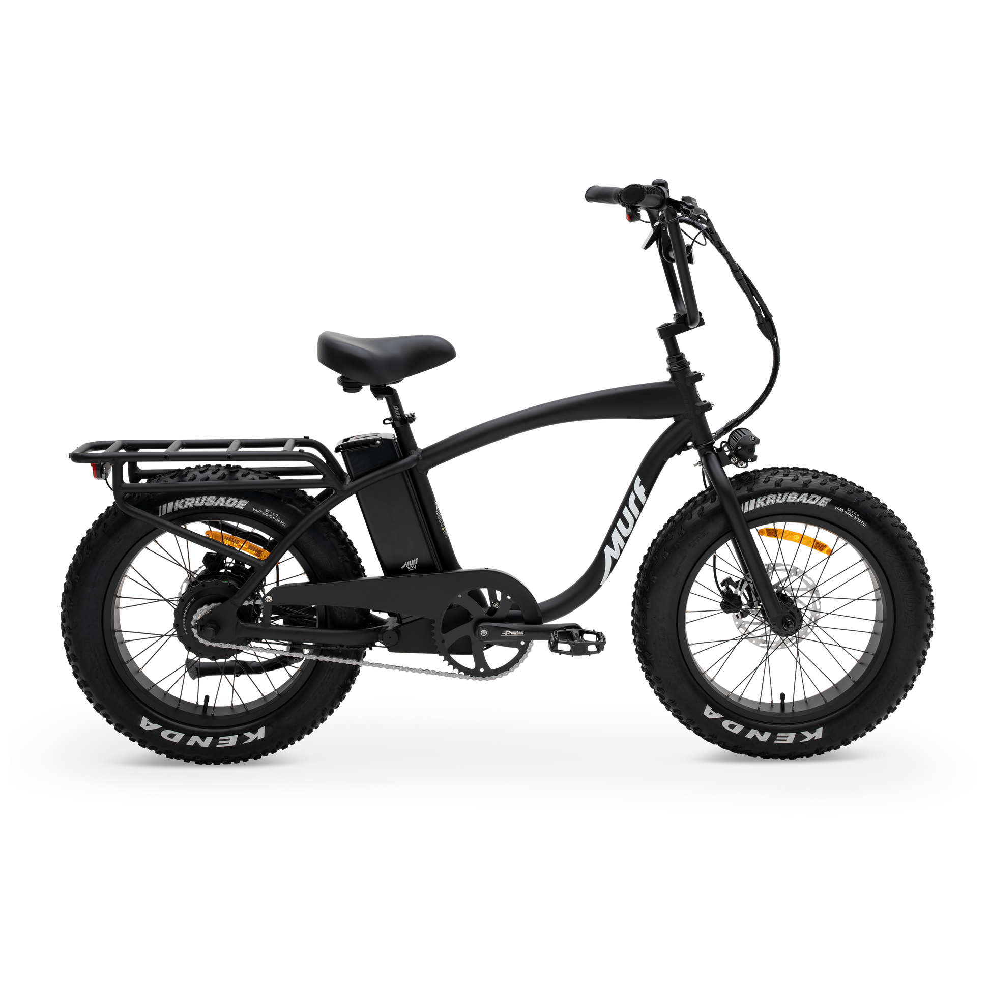 The Higgs  fat tire e-bike in black, shown from the side in a studio view.