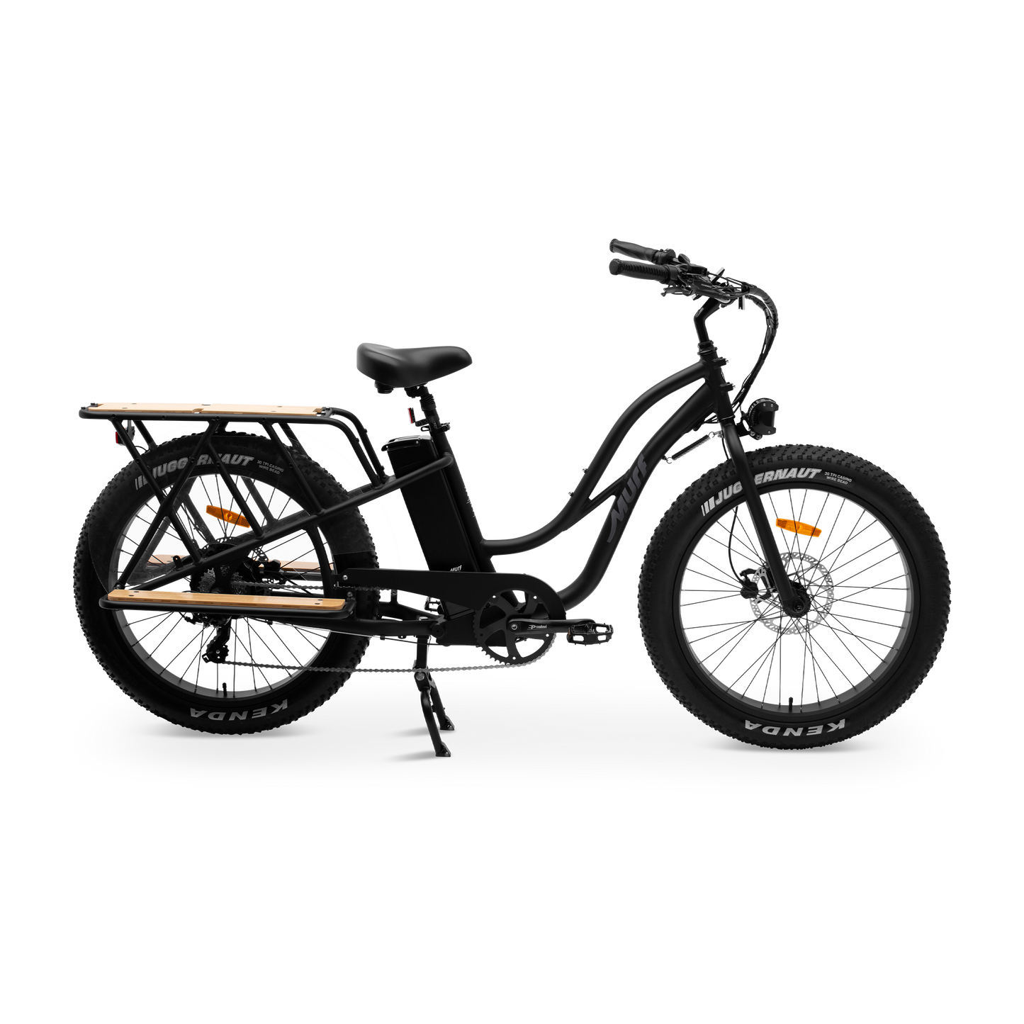 Obsidian Black Alpha Cargo e-bike side view showing rugged frame construction