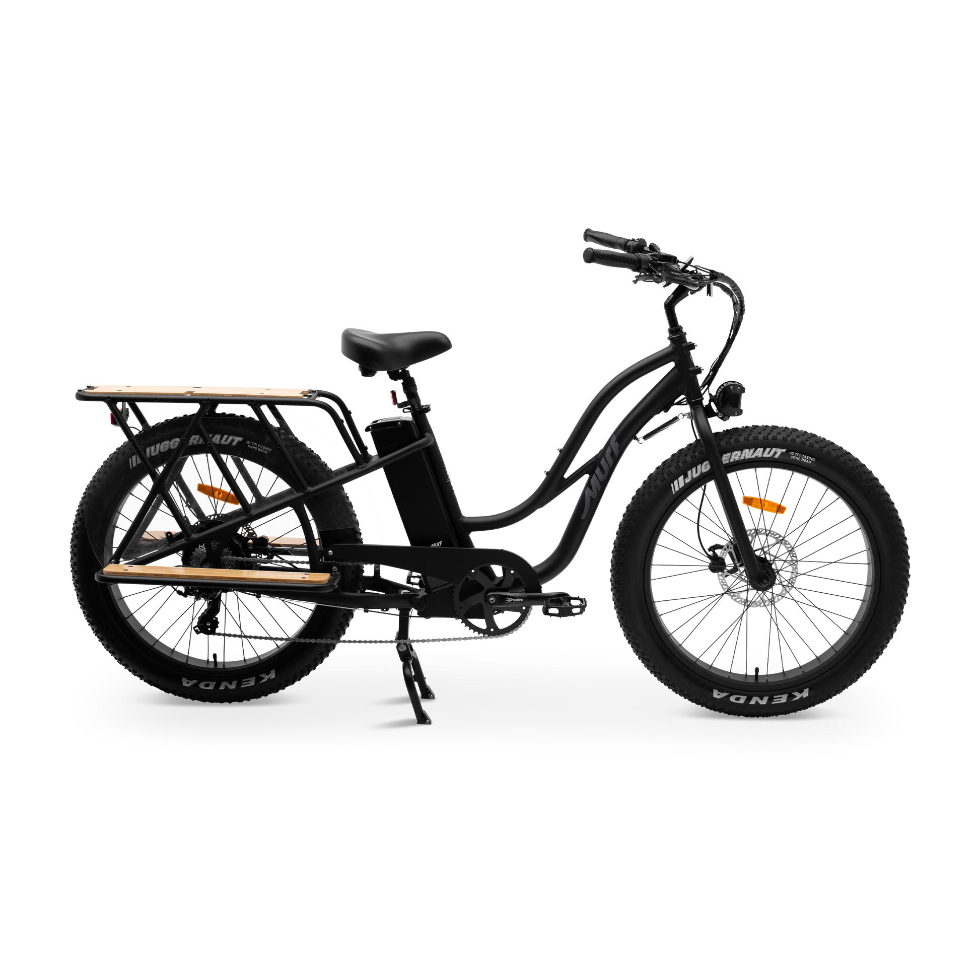 Obsidian Black Alpha Cargo e-bike side view showing rugged frame construction