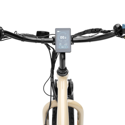 LCD digital display screen showing speed, battery level, and assist mode on Alpha Cargo