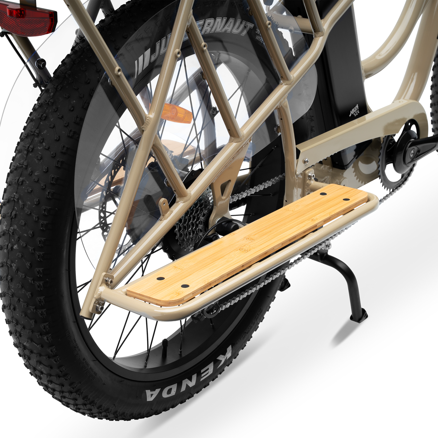 Bamboo-inlaid integrated running boards for passenger footrests on electric cargo bike