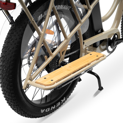 Bamboo-inlaid integrated running boards for passenger footrests on electric cargo bike