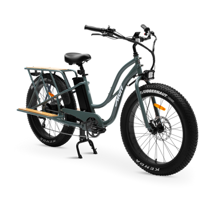 Seabreeze Grey Gloss Alpha Cargo electric bike three-quarter angled view