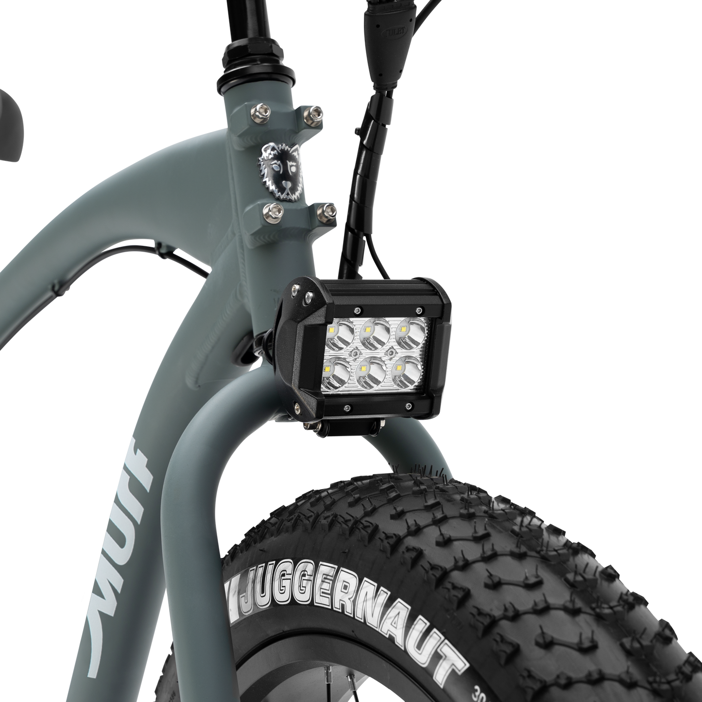 Close-up of The Alpha Murf's powerful 6-LED off-road headlight.