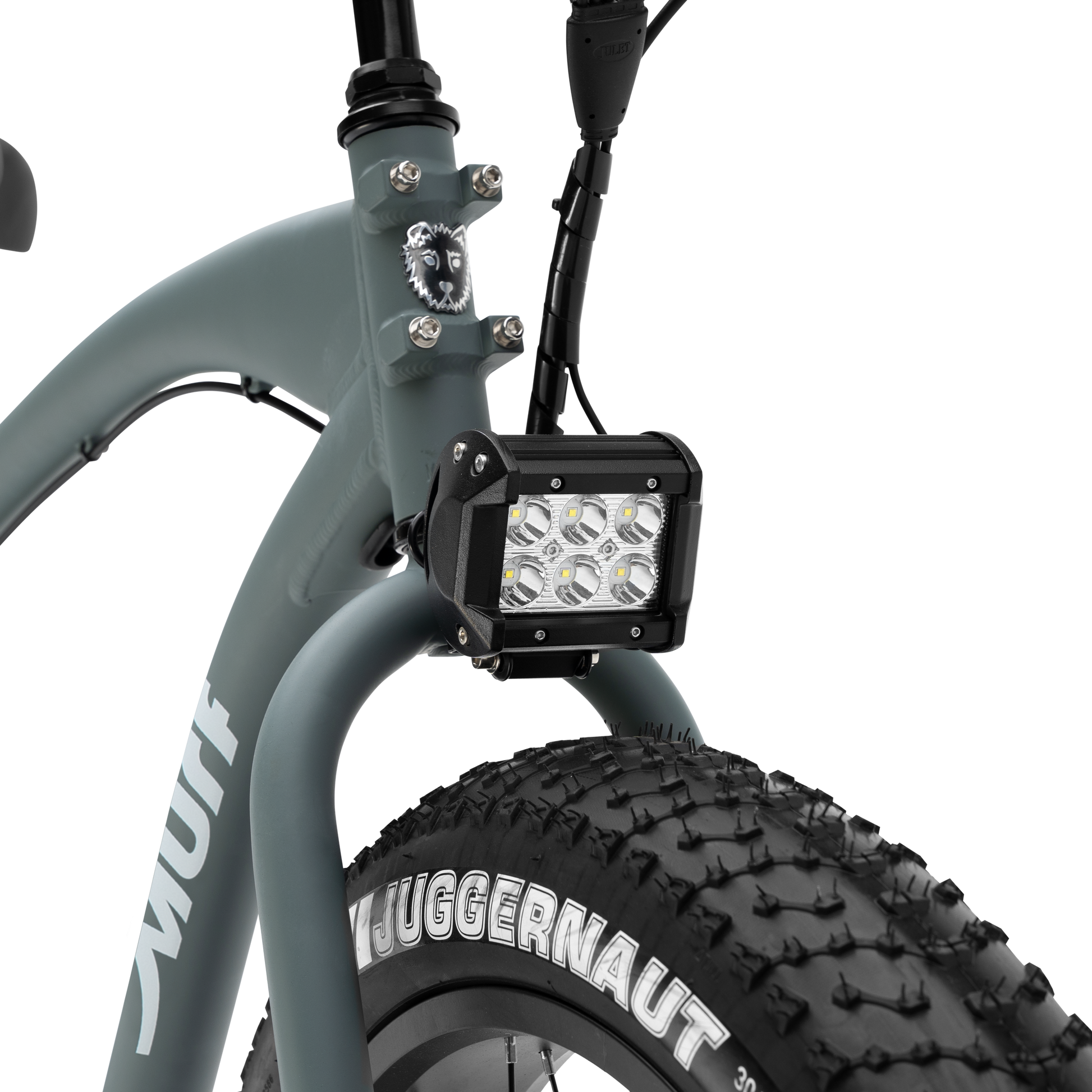 Close-up of The Alpha Murf's powerful 6-LED off-road headlight.