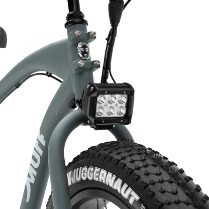 Close-up of The Alpha Murf's powerful 6-LED off-road headlight.