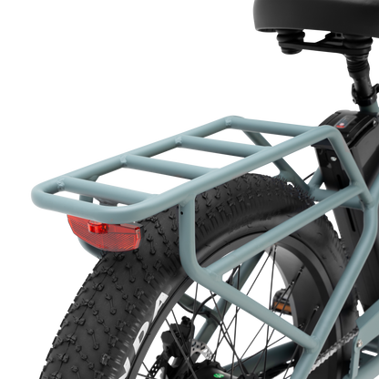 Close-up of The Alpha Murf's rugged, integrated rear rack and tail light.