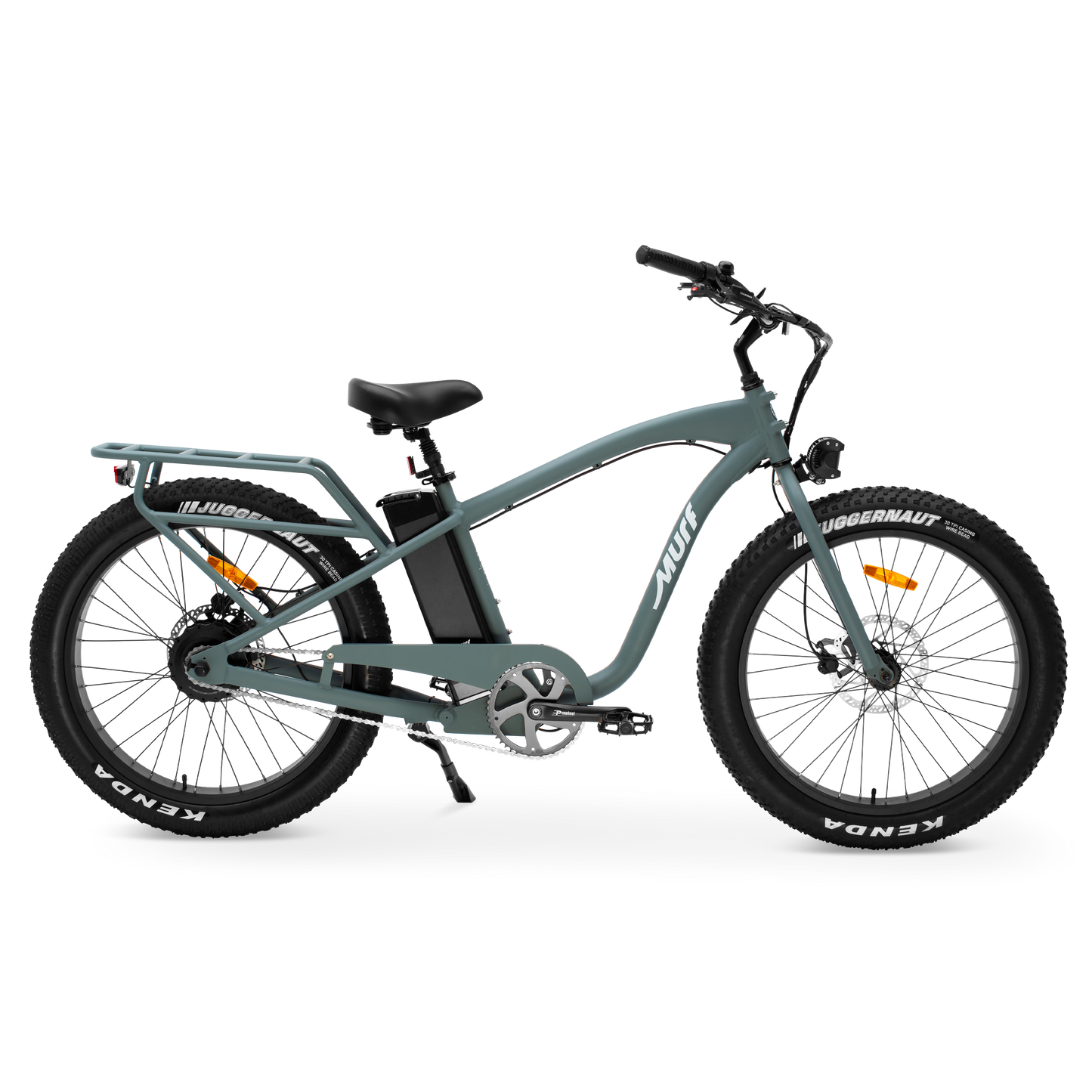 The Alpha Murf fat tire electric bike in Seabreeze Green, shown from the side in a studio view.