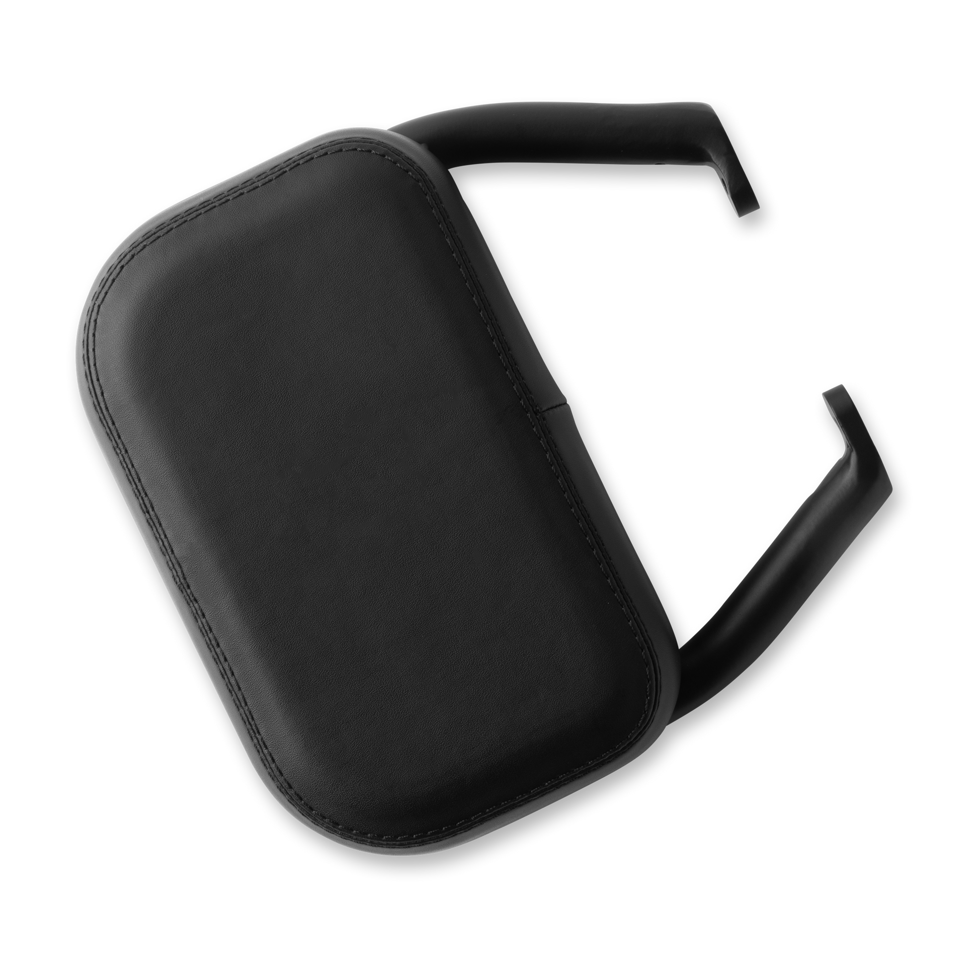 Murf Cargo Backrest made of durable synthetic leather (shown in  black), studio product photo showing the Universal Bracket mounting system.