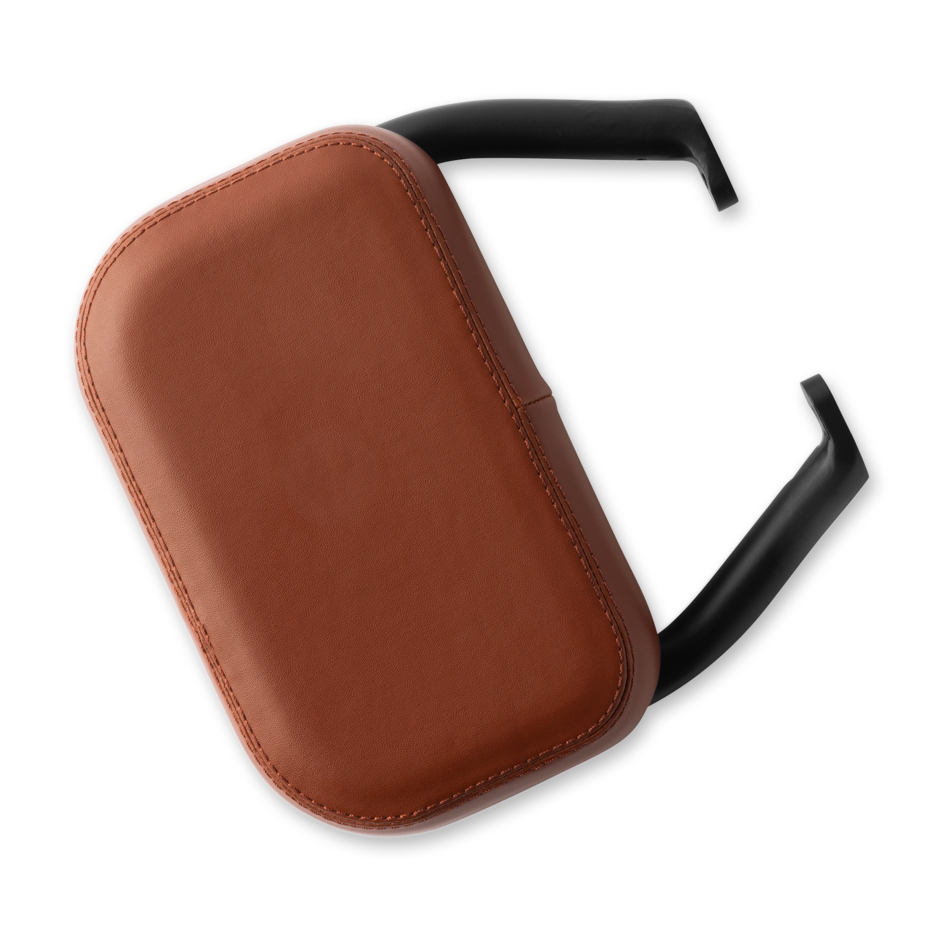 Murf Cargo Backrest made of durable synthetic leather (shown in brown ), studio product photo showing the Universal Bracket mounting system.