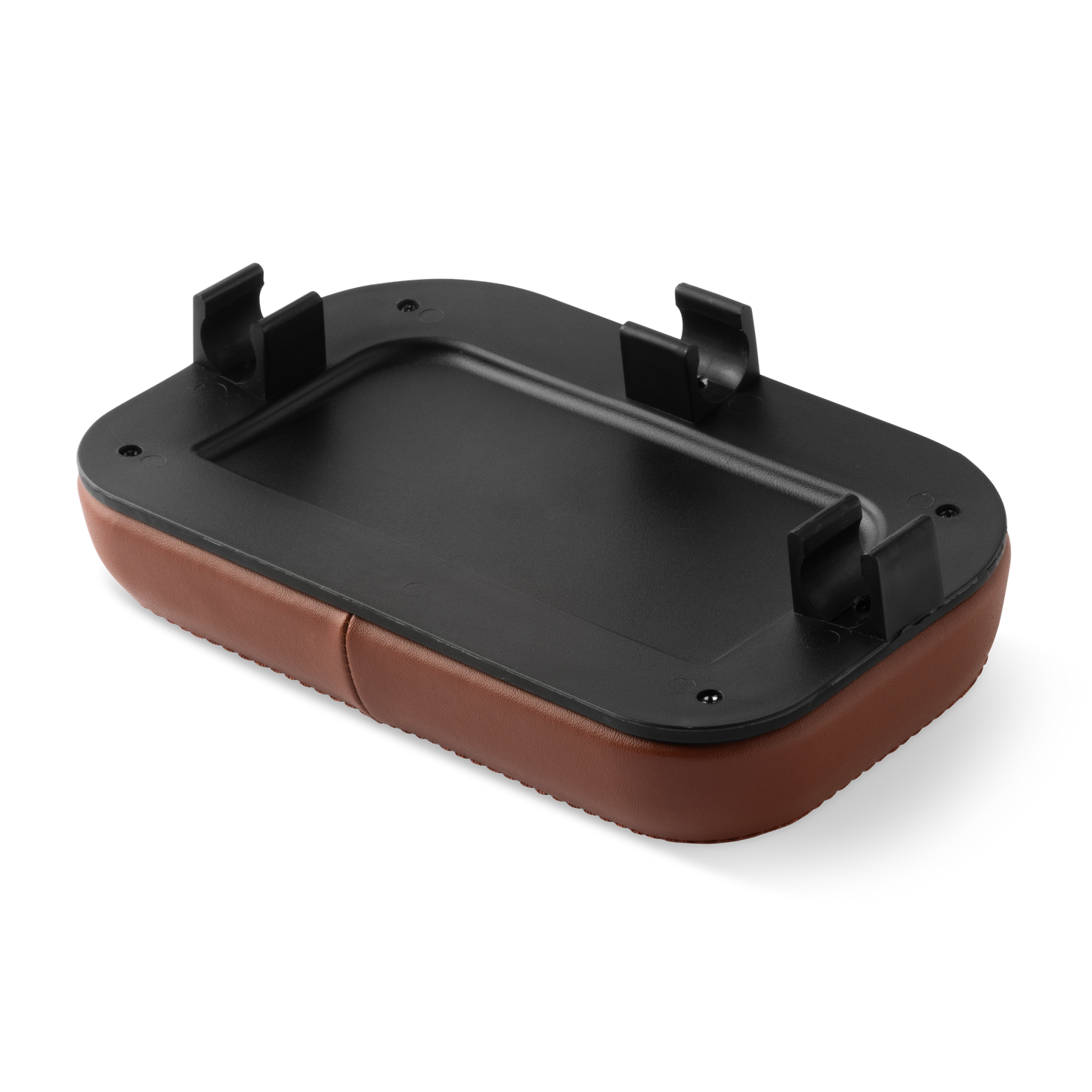 Bottom view of a brown Murf Cargo Backrest, showcasing the clips for mounting bracket 