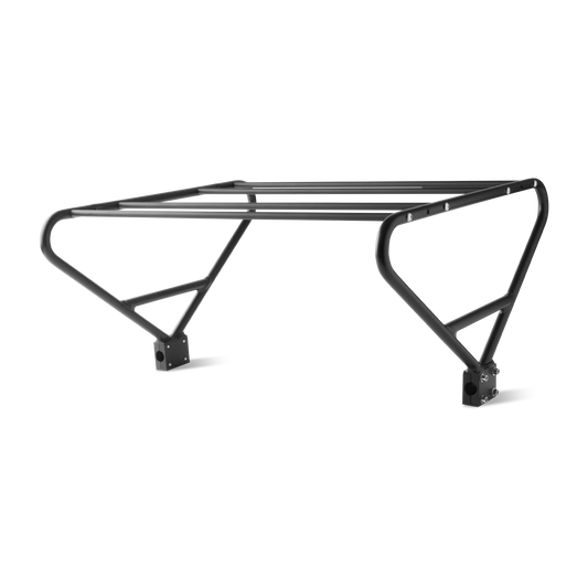 Murf Cargo Carriage product photo, powder-coated aluminum, designed to safely enclose young riders on the rear rack.