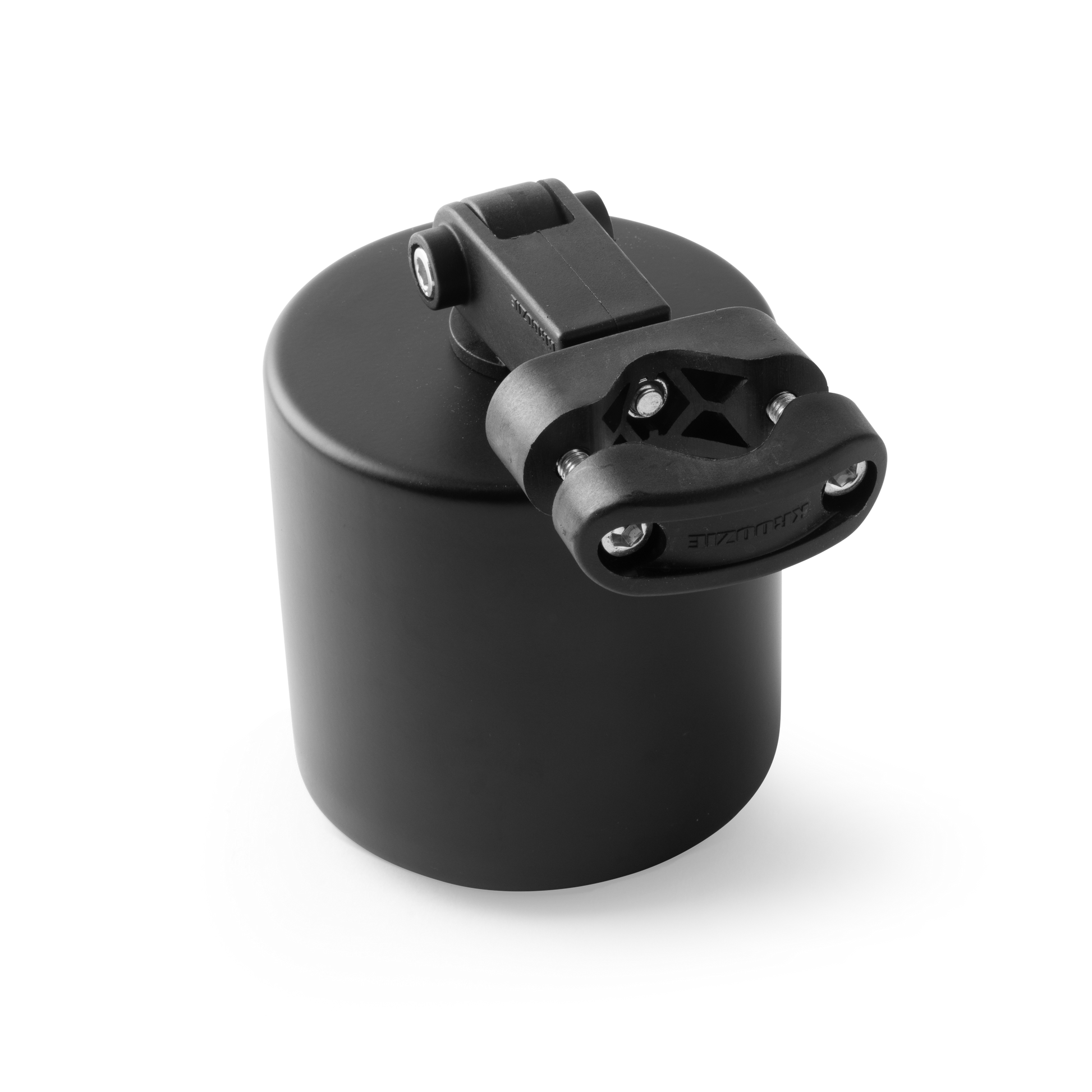 Kroozie Deluxe Stainless Steel Cup Holder, shown upside down, highlighting the universal mounting bracket and hardware system.