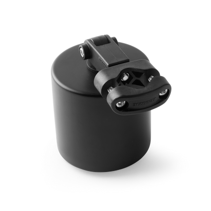 Kroozie Deluxe Stainless Steel Cup Holder, shown upside down, highlighting the universal mounting bracket and hardware system.