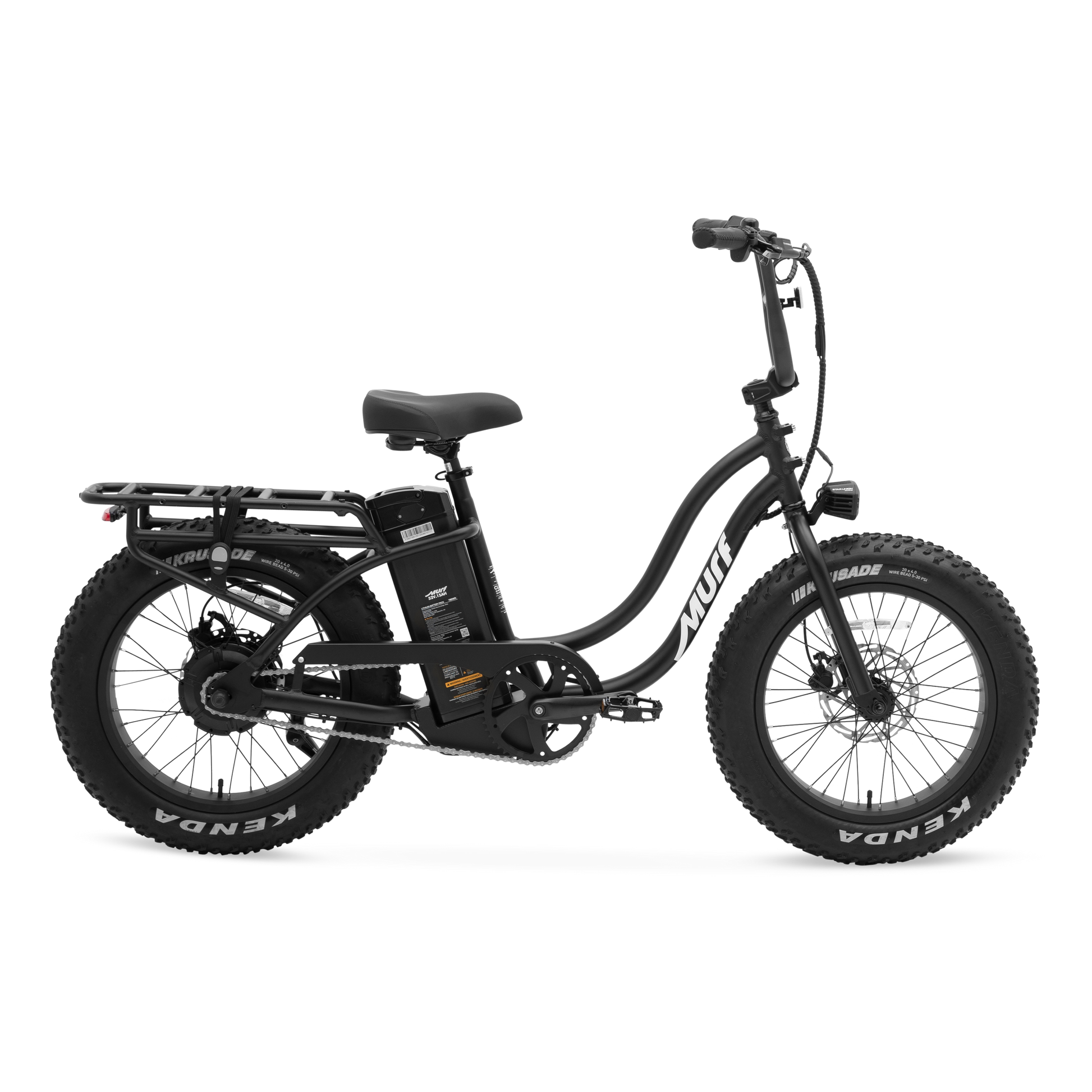 The Higgs ST step-thru fat tire e-bike in black, shown from the side in a studio view.