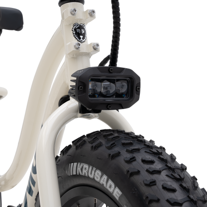  Close-up of The Higgs ST's powerful, integrated off-road headlight.
