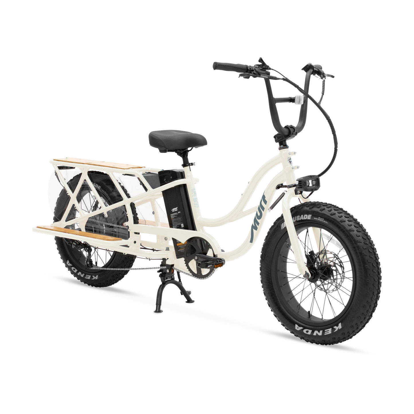 Bone White Higgs Cargo electric bicycle three-quarter view showing integrated rear rack
