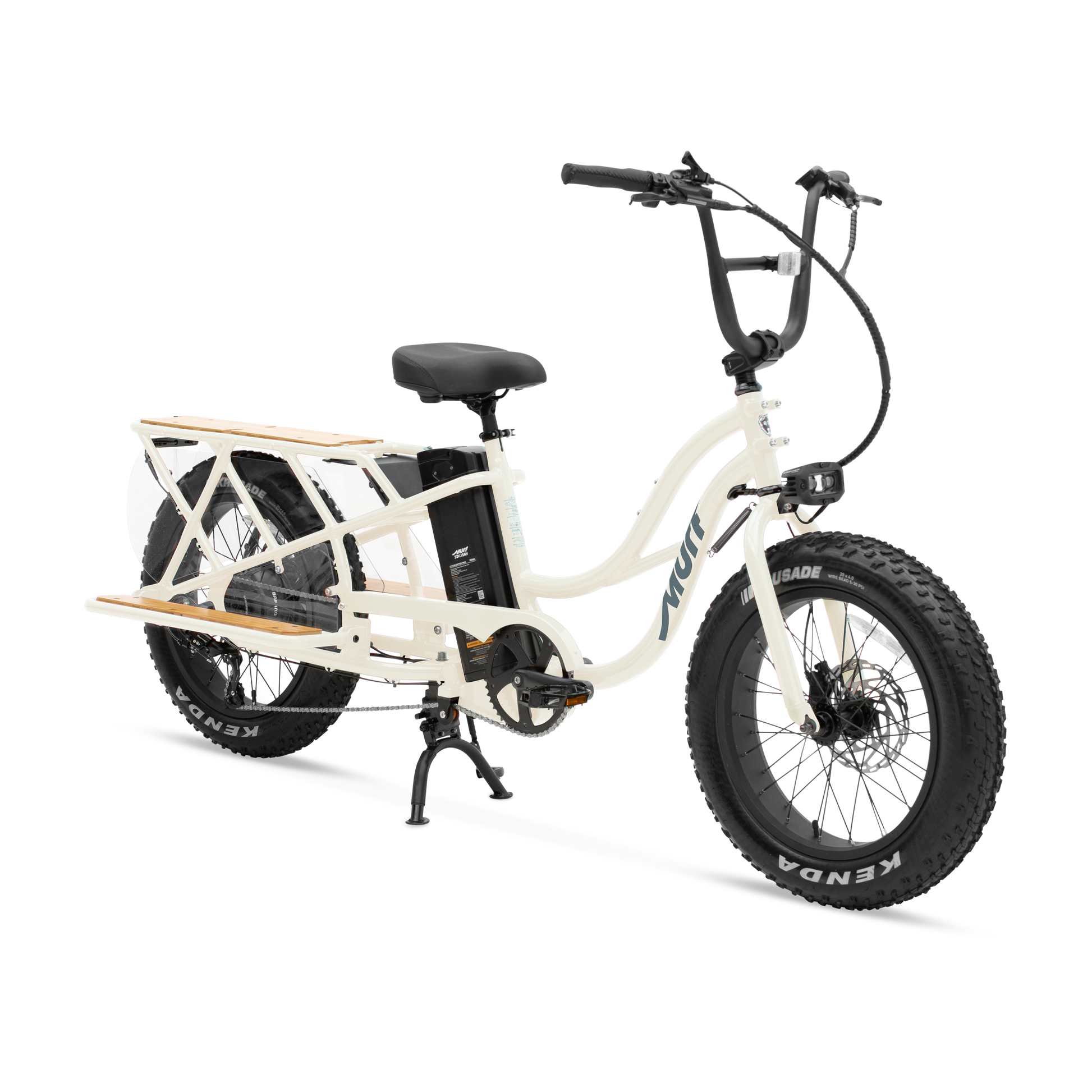 Bone White Higgs Cargo electric bicycle three-quarter view showing integrated rear rack
