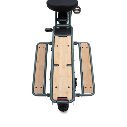 Top-down view of bamboo cargo deck and extended running boards for passenger transport