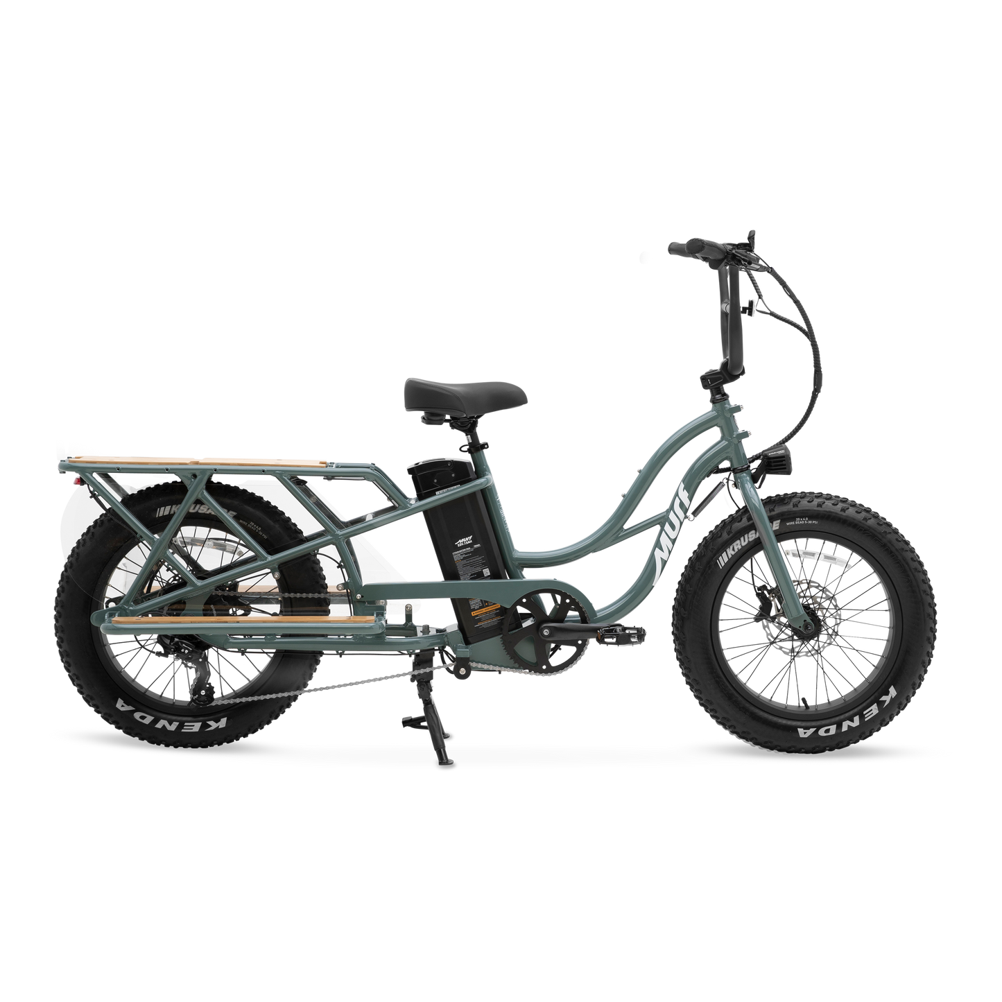 Side profile of Higgs Cargo E-Bike in Sea Breeze Grey showing compact 68-inch frame and low step-over