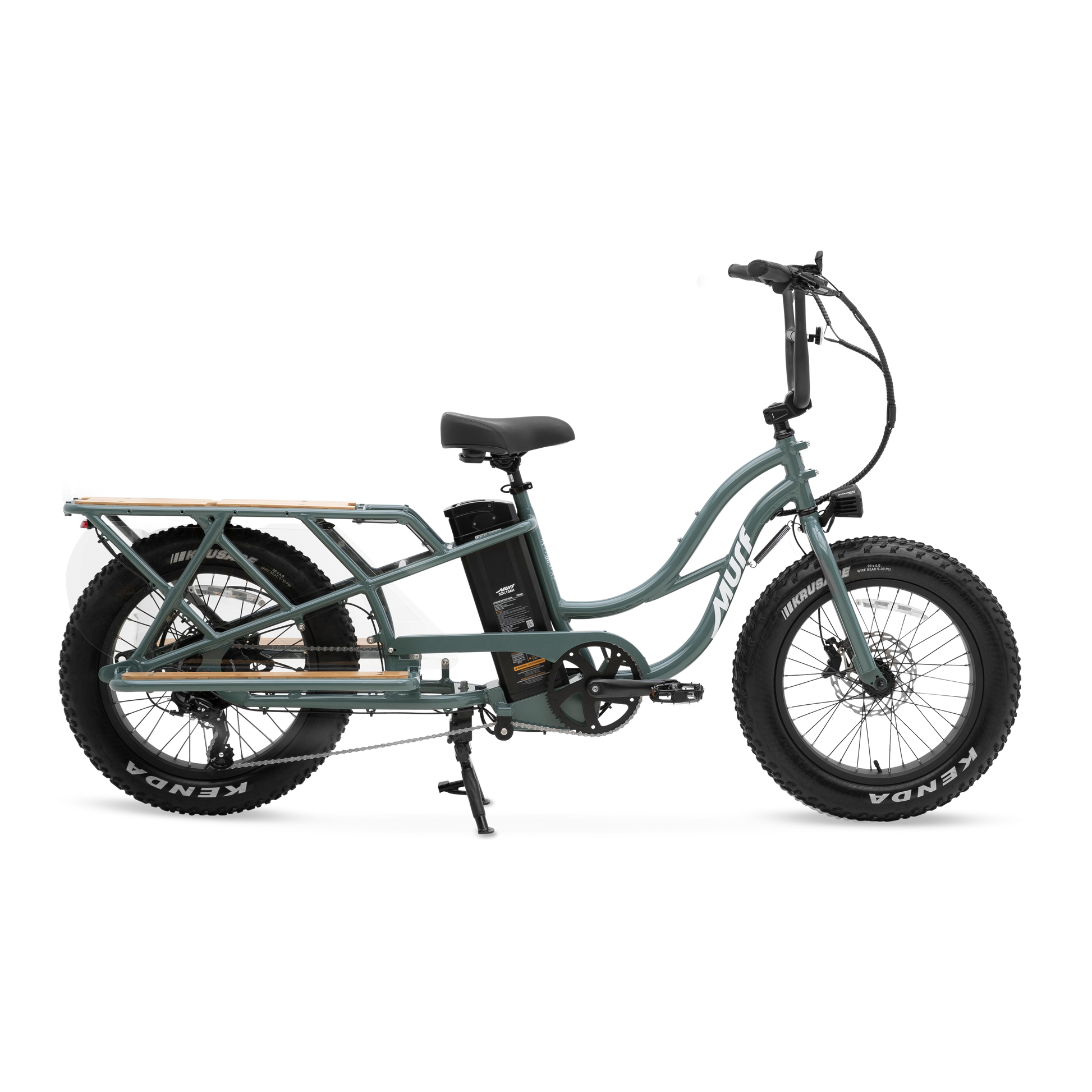 Side profile of Higgs Cargo E-Bike in Sea Breeze Grey showing compact 68-inch frame and low step-over