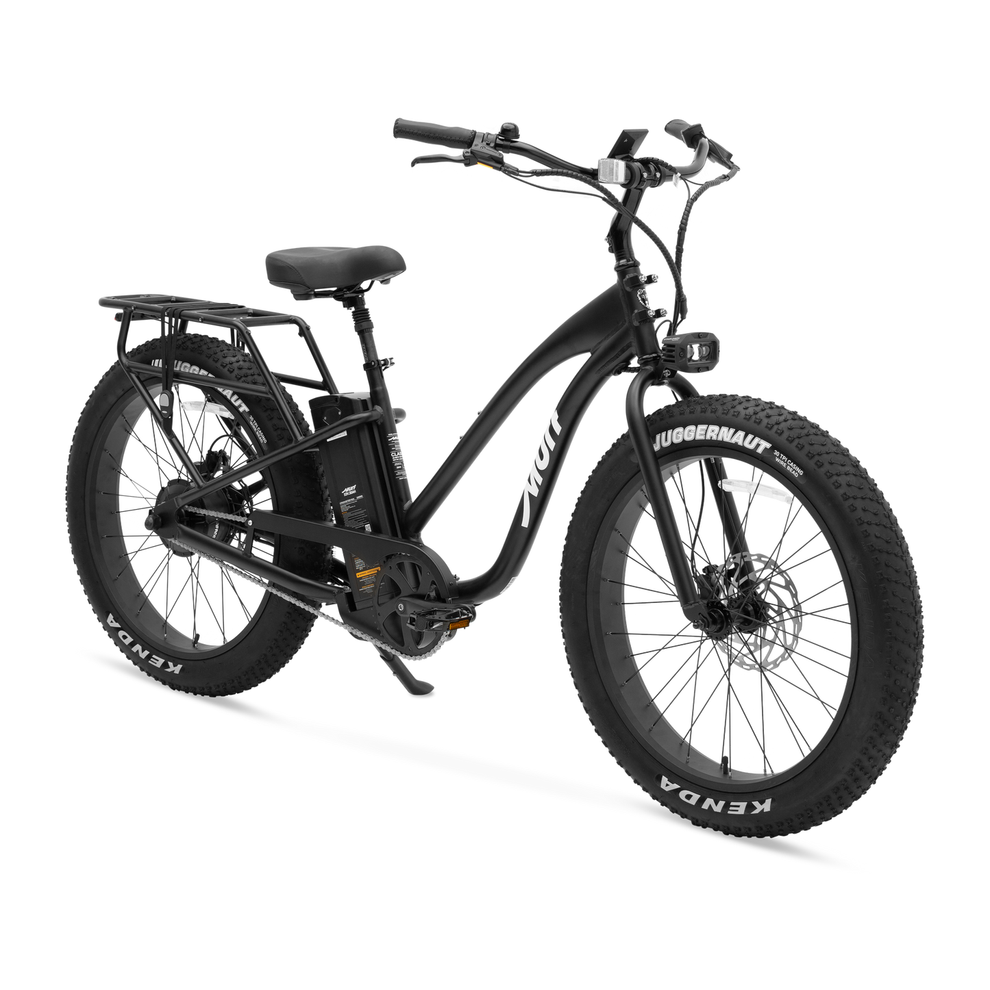 The Alpha ST step-thru fat tire e-bike in black, shown from the side in a studio view.