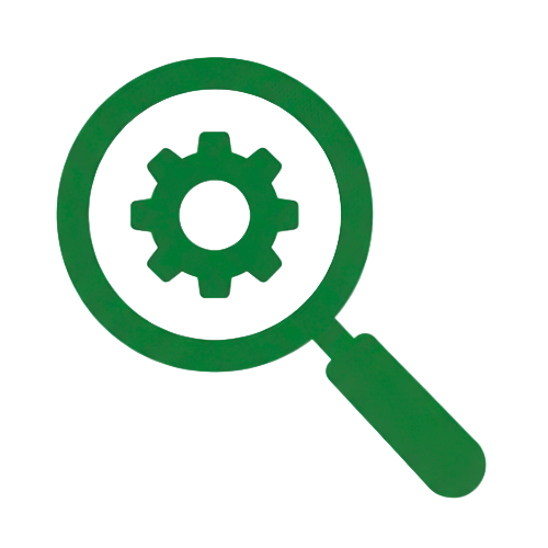 Magnifying glass with a gear icon, symbolizing that Pathfinder Pedal has verified this model through an expert vetting process.