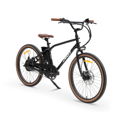 The Otis Commuter E-Bike in Black - 55lb Lightweight Chassis - Three-Quarter Studio View