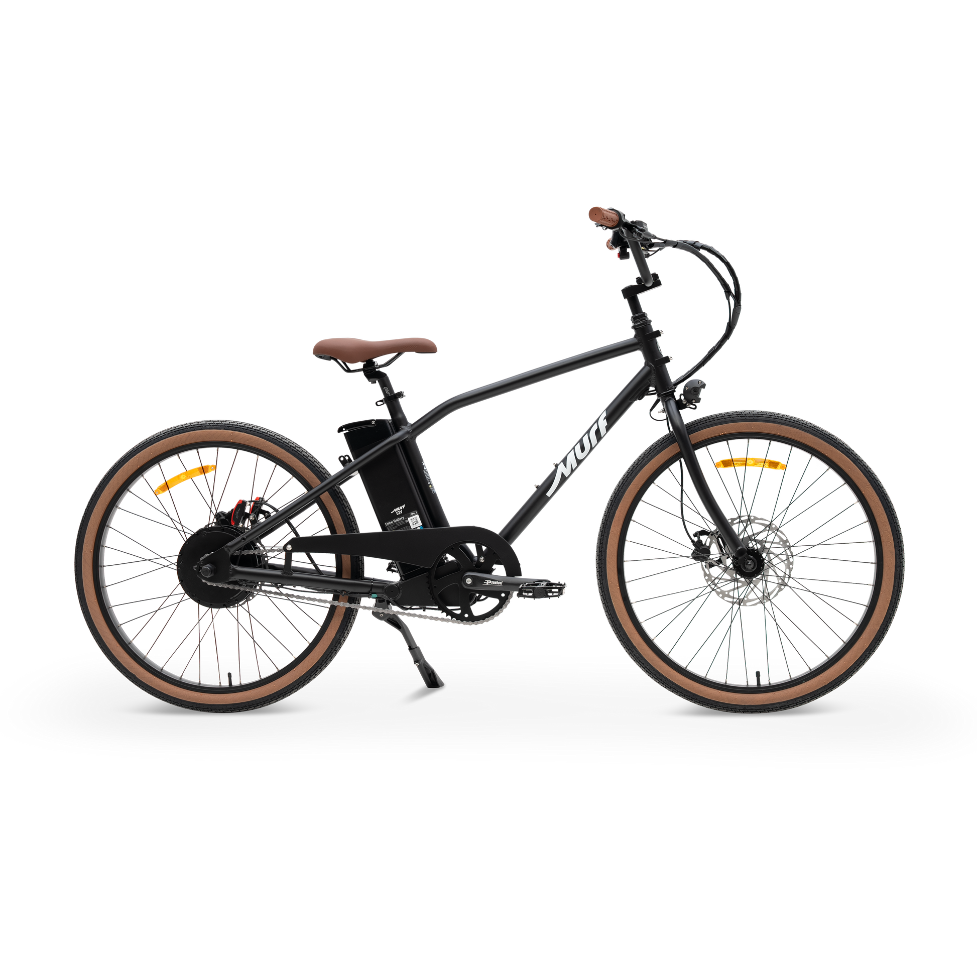 The Otis E-Bike in Black - Side Profile displaying 55lb Lightweight Chassis