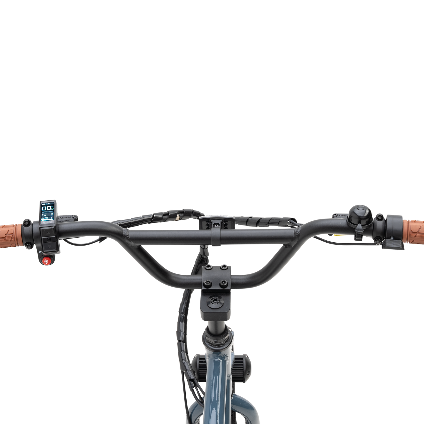 The Otis E-Bike Handlebars with Brown Grips and Thumb Throttle - Compact LCD display and Controls for 55lb Lightweight Chassis