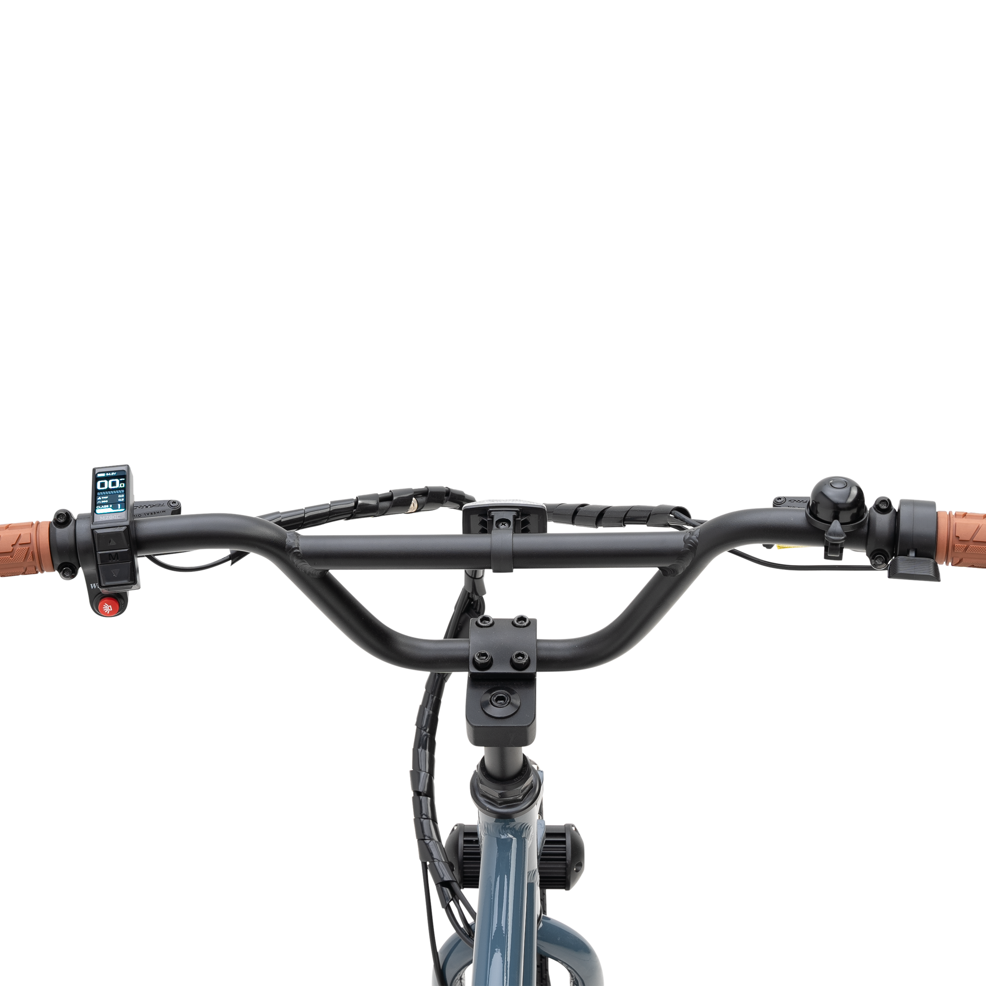 The Otis E-Bike Handlebars with Brown Grips and Thumb Throttle - Compact LCD display and Controls for 55lb Lightweight Chassis