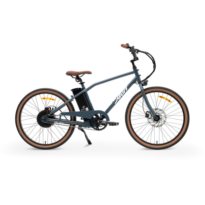 The Otis E-Bike in Marine Blue - Side Profile displaying 55lb Lightweight Chassis and Step-Over Frame