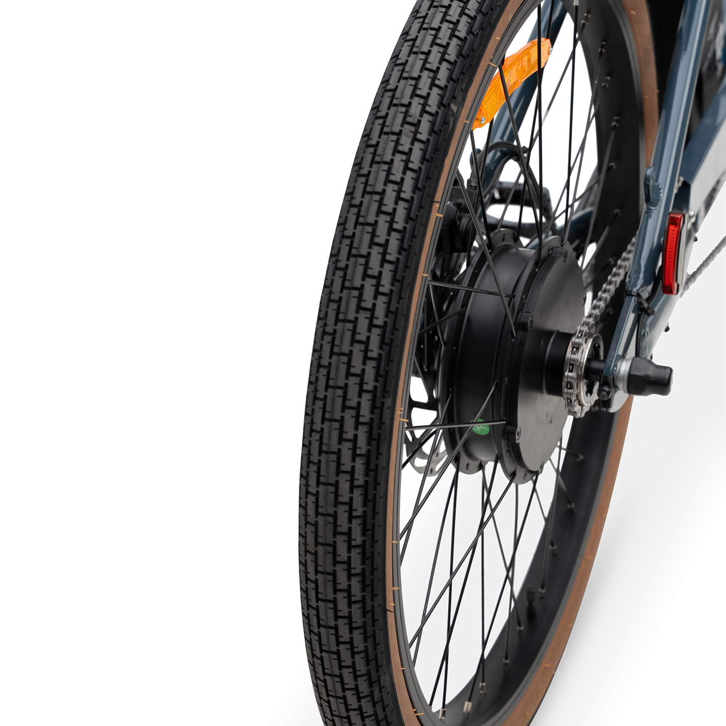 Single-Speed Drivetrain and 750W Motor on Marine Blue Otis - Low Maintenance Commuter E-Bike