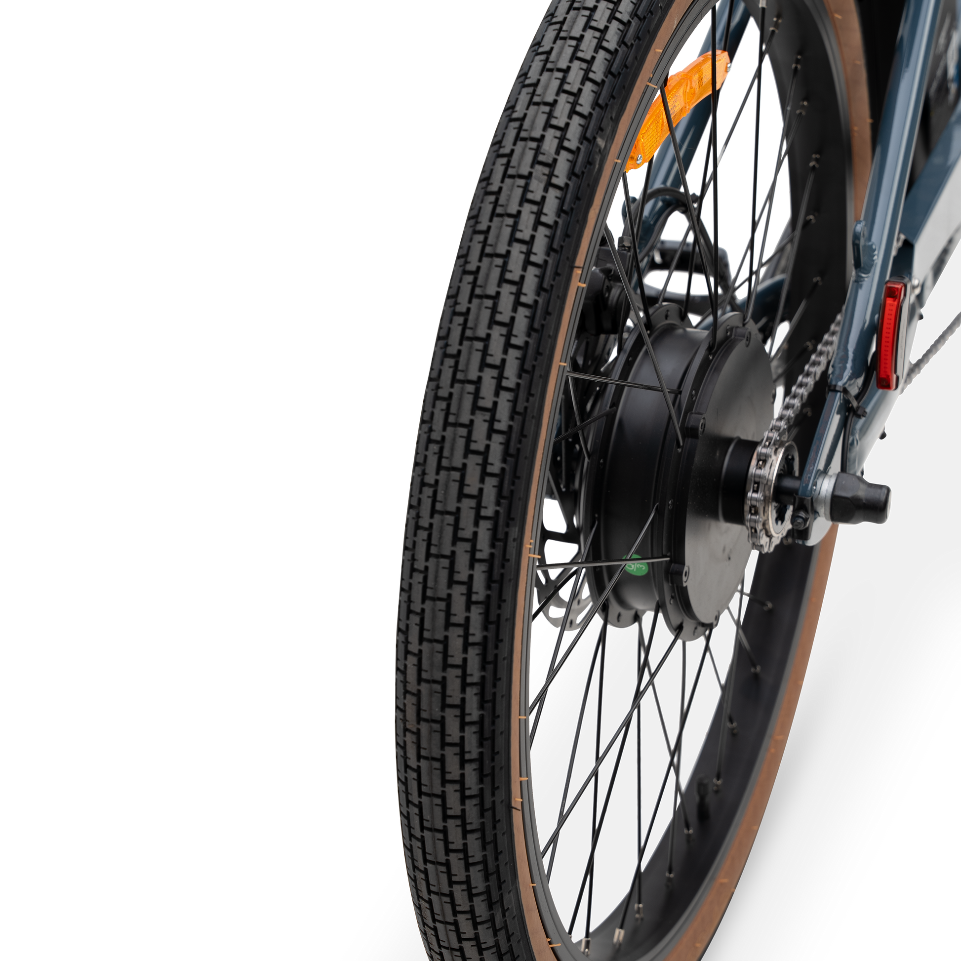 Single-Speed Drivetrain and 750W Motor on Marine Blue Otis - Low Maintenance Commuter E-Bike