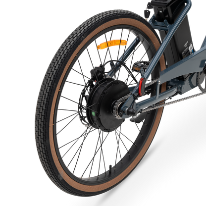 Rear Wheel Assembly of The Otis E-Bike - 750W Hub Motor, Hydraulic Disc Brakes, and Street Tires