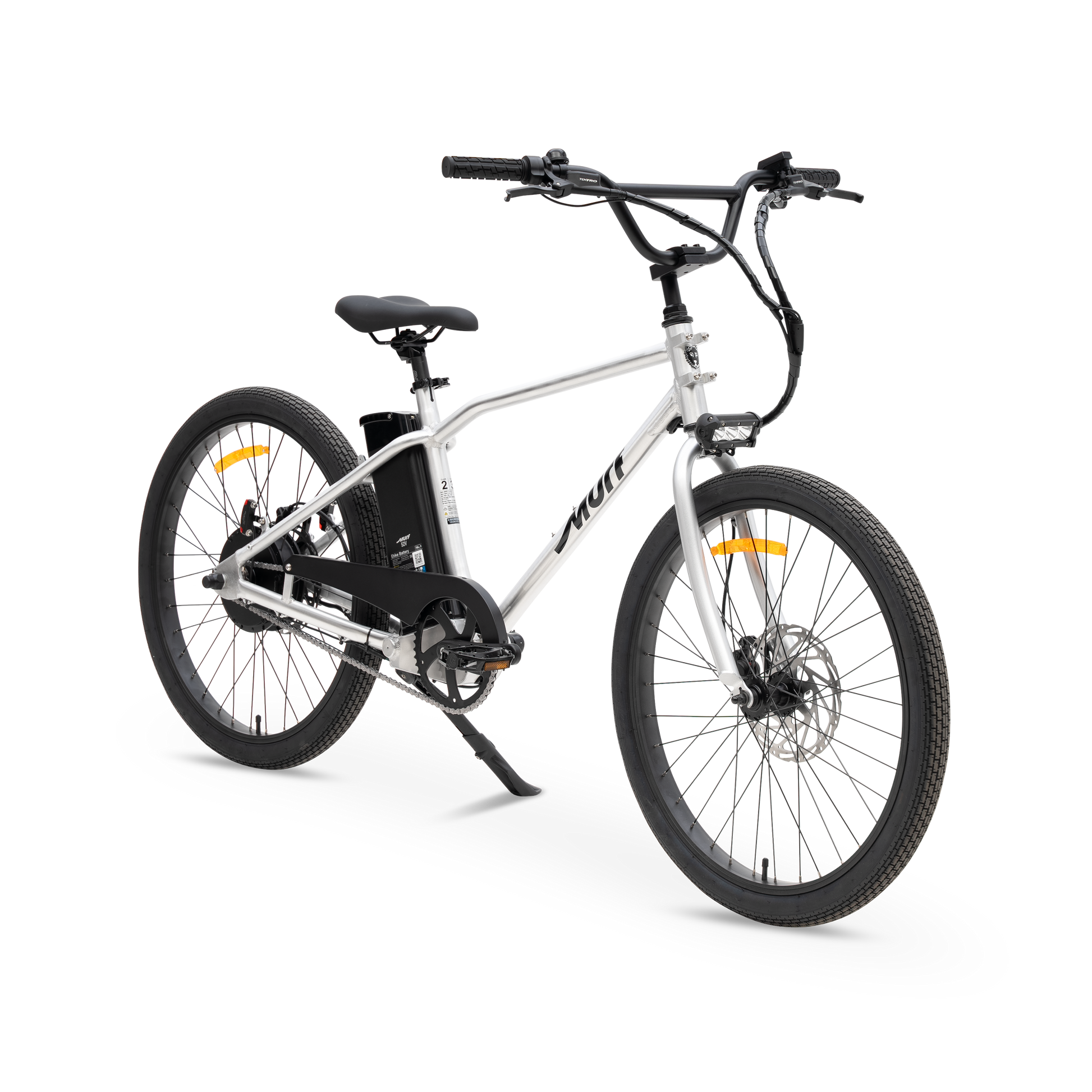 The Otis Commuter E-Bike in Raw Polished Aluminum - 55lb Lightweight Chassis - Three-Quarter View