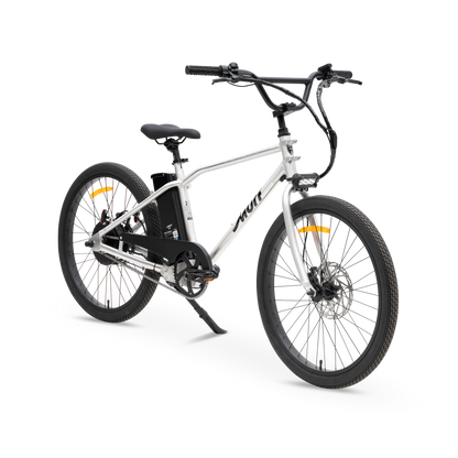 The Otis Commuter E-Bike in Raw Polished Aluminum - 55lb Lightweight Chassis - Three-Quarter View