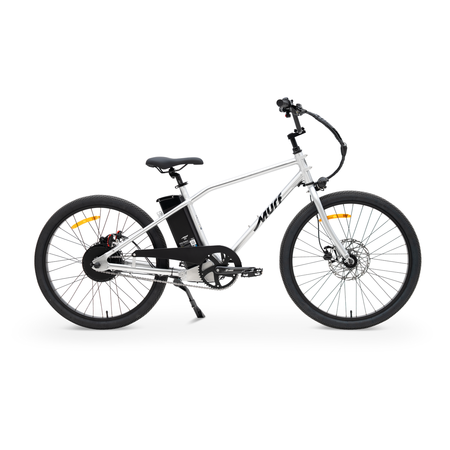 The Otis E-Bike in Raw Aluminum - Side Profile displaying 55lb Lightweight Chassis