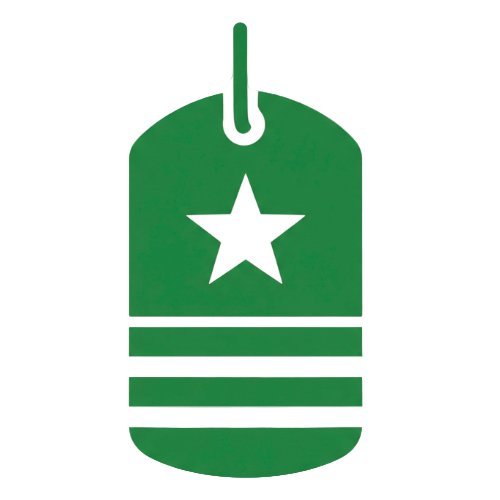 Green dog tag icon with a star, indicating that Pathfinder Pedal is a veteran-owned business